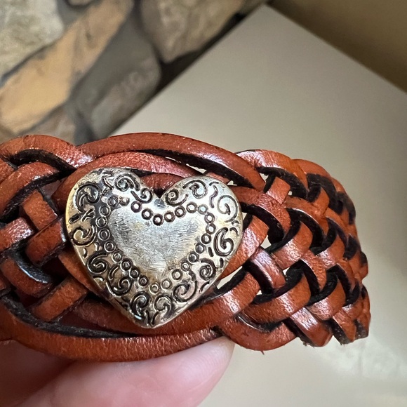 Fossil Leather Braided Belt Silver Heart Concho Western Rodeo Belt Size Small - Picture 7 of 16